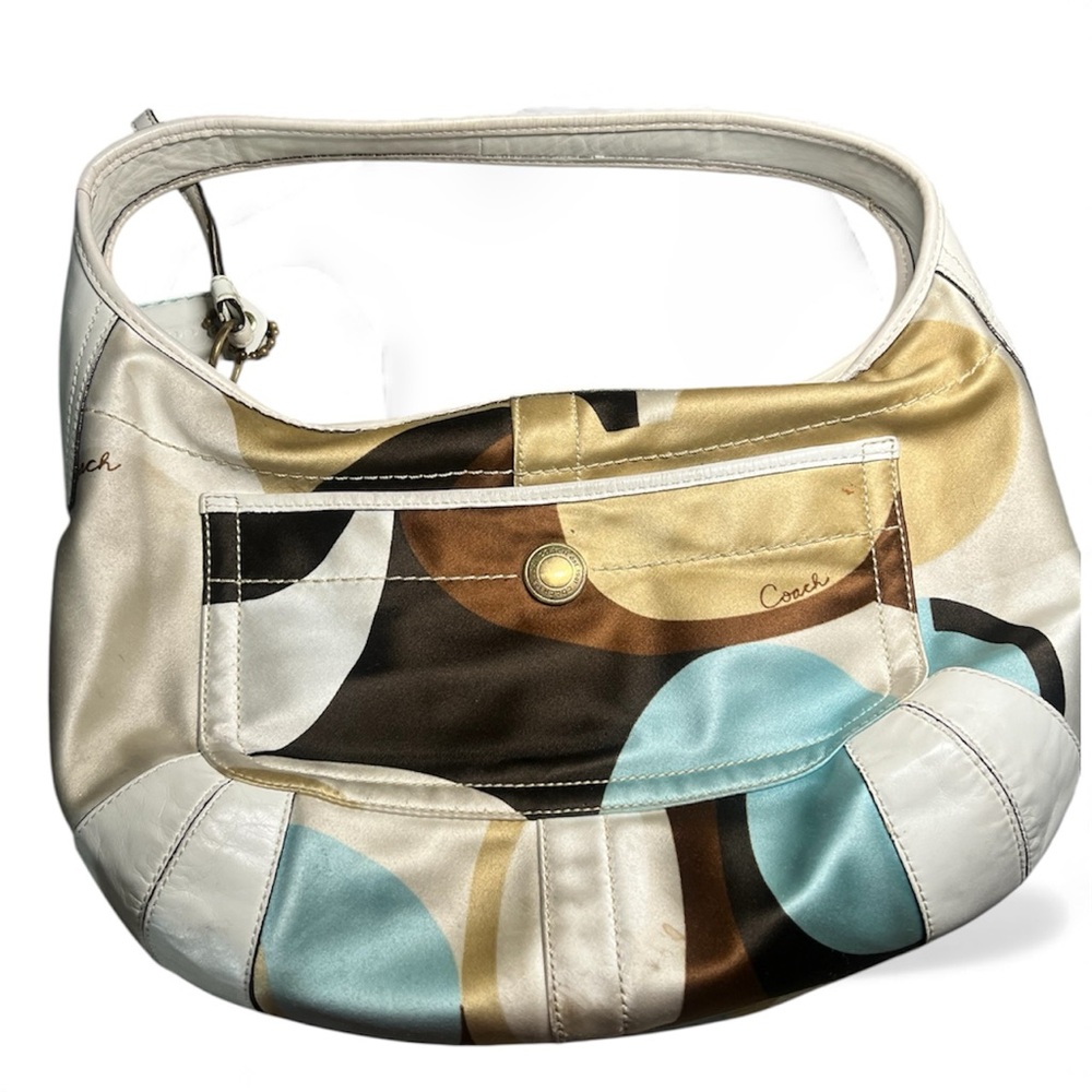 Cream and brown Coach scarf print shoulder bag